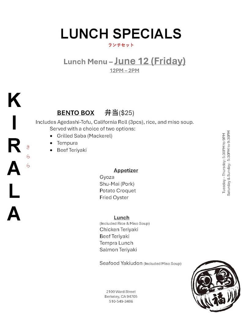 Kirala Menu 1